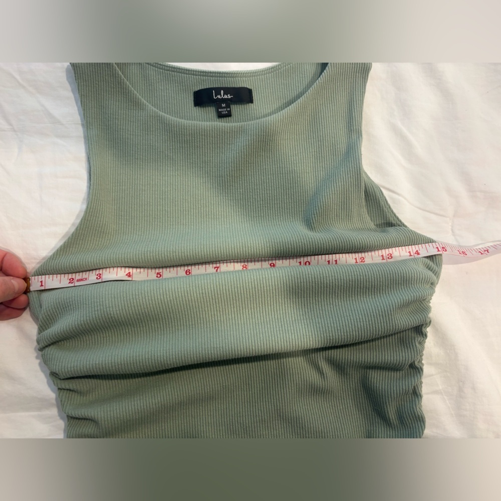 Lulu’s Sage Green Ribbed Ruched Bodycon Dress - Picture 6 of 13